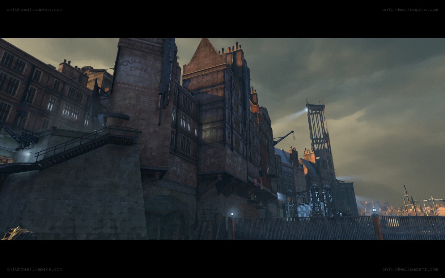 dystopian cityscape at dusk