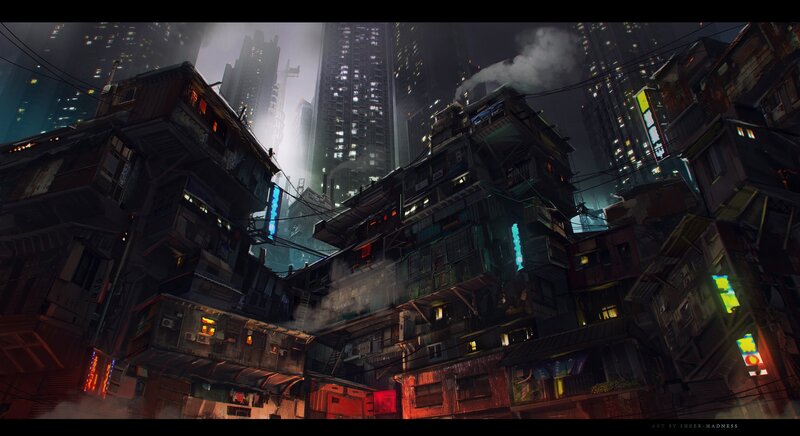 Dystopian Cityscape — Black