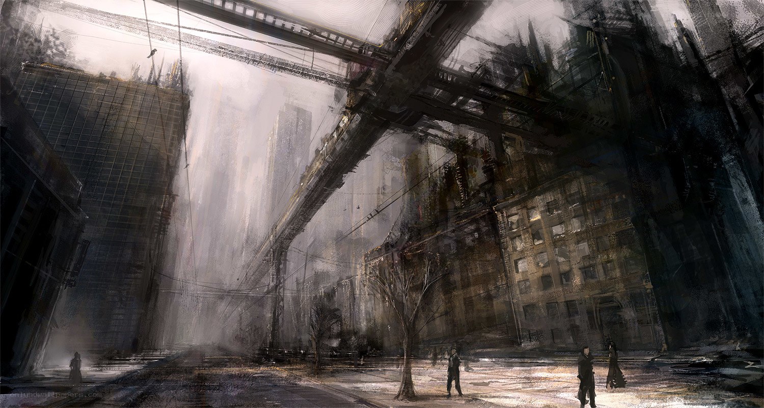 dystopian cityscape concept art