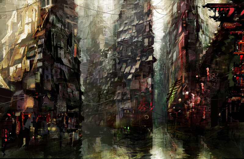 Dystopian Cityscape — Green