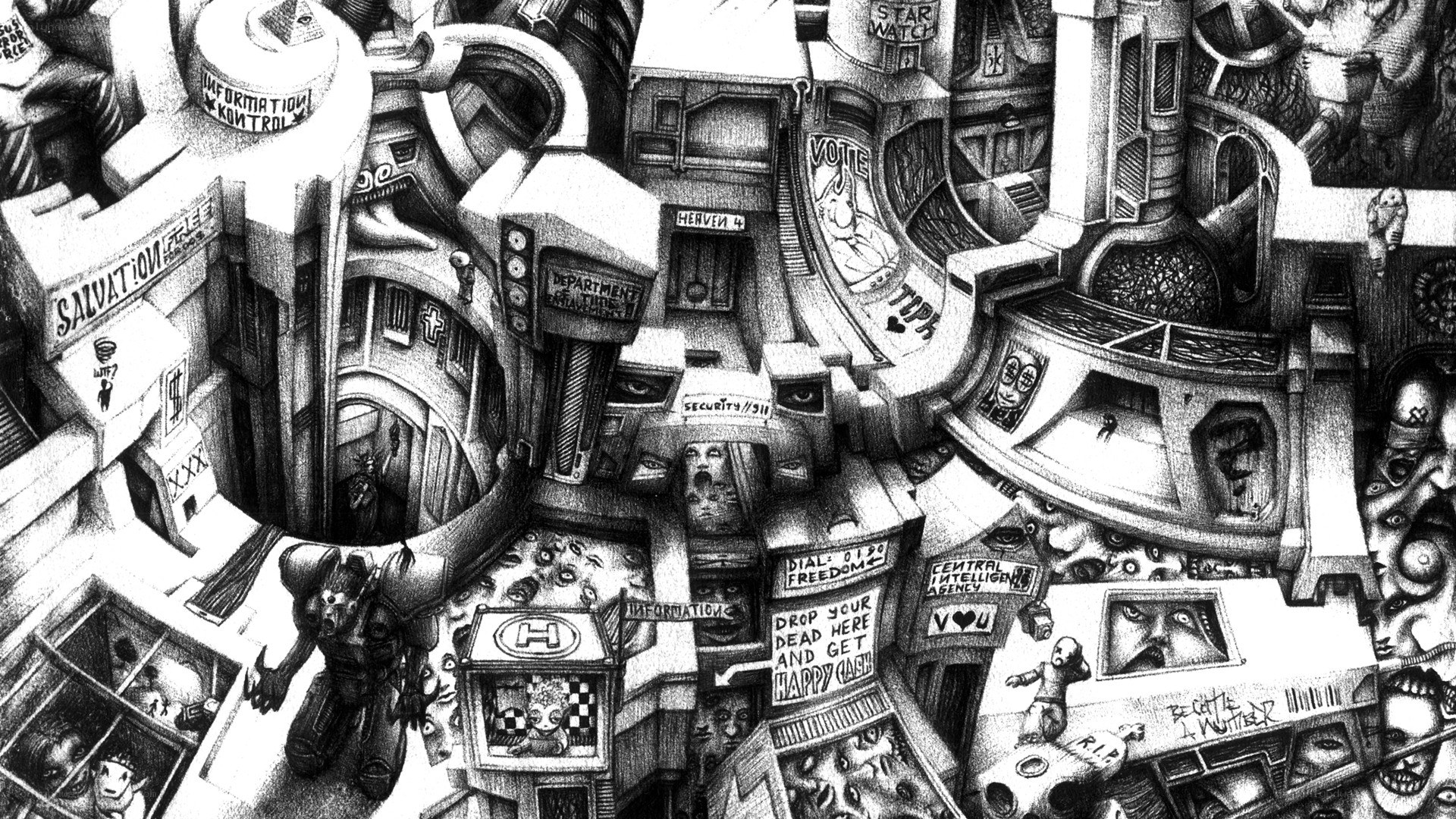 dystopian cityscape illustration