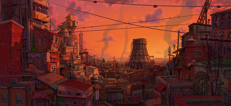 Dystopian Cityscape — Orange
