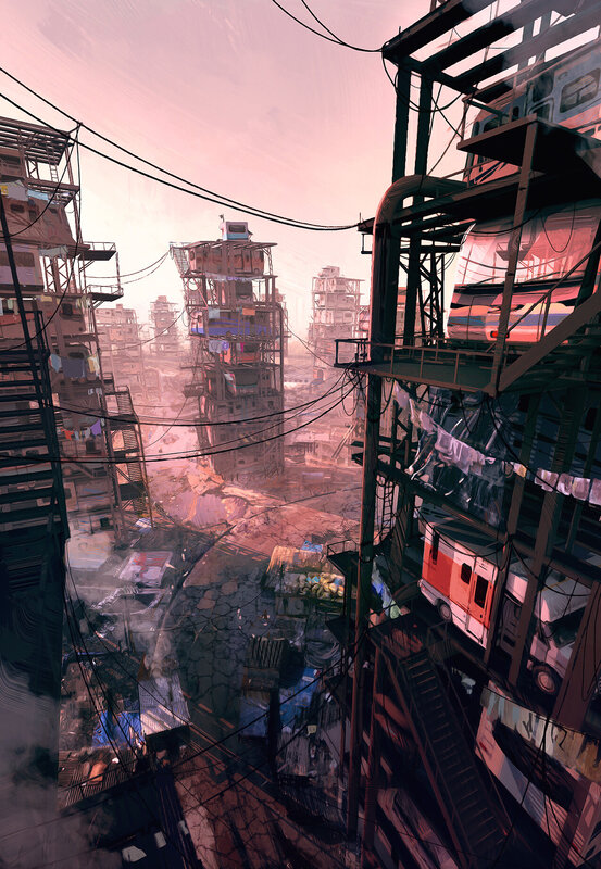 Dystopian Cityscape — Pink
