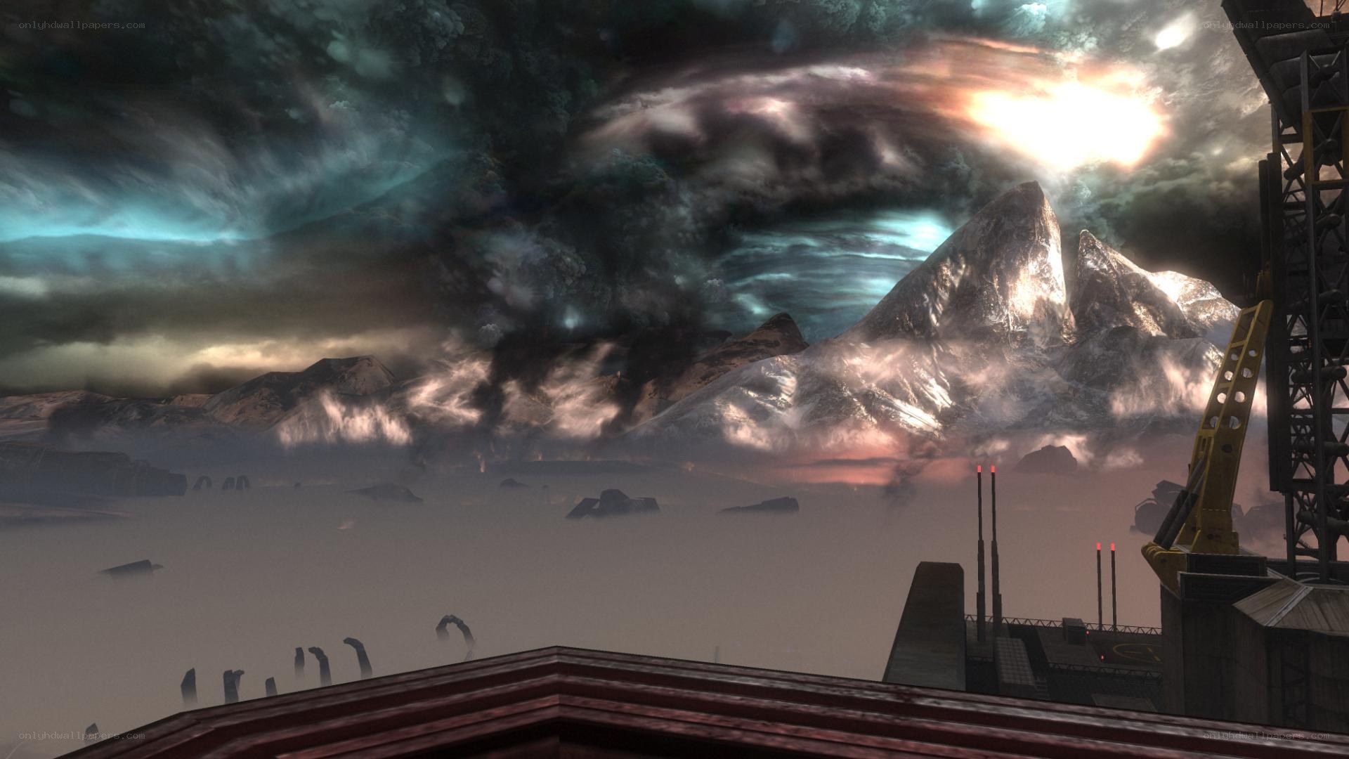 dystopian mountain landscape