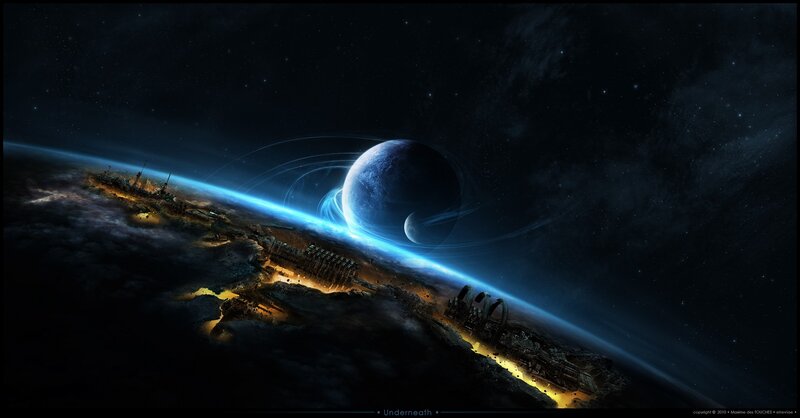 Dystopian planet under alien moon