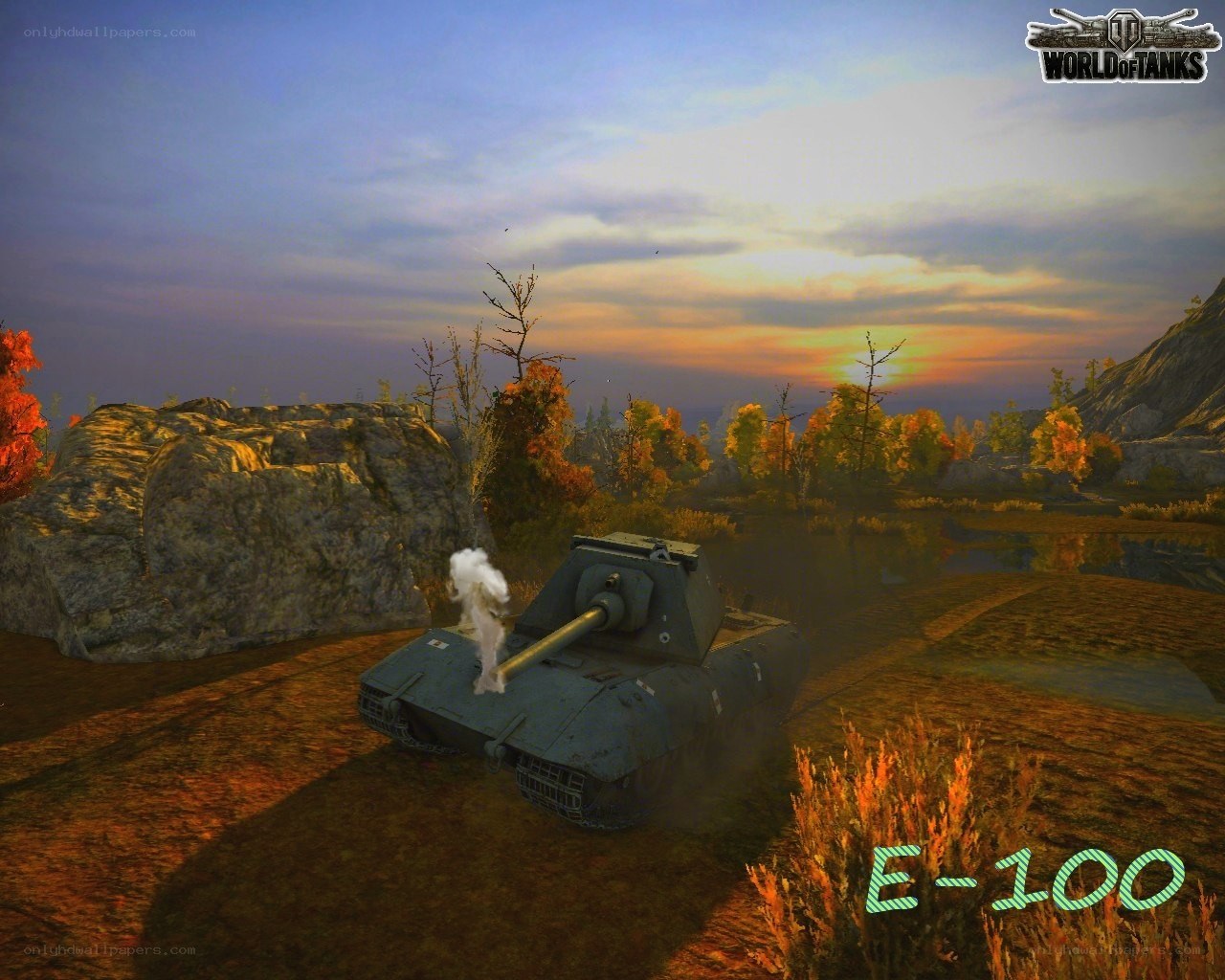E-100 tank at sunset