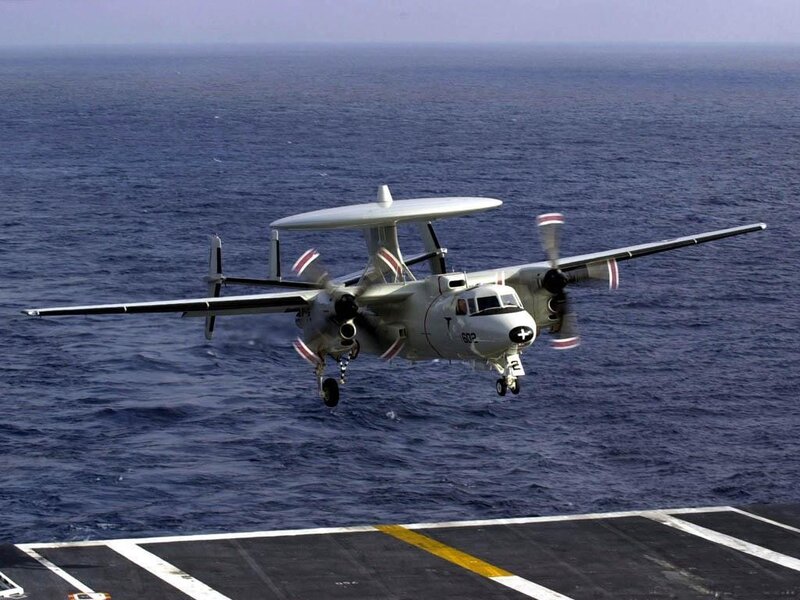 E-2 Hawkeye landing on aircraft carrier
