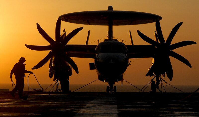 E-2 Hawkeye on aircraft carrier deck