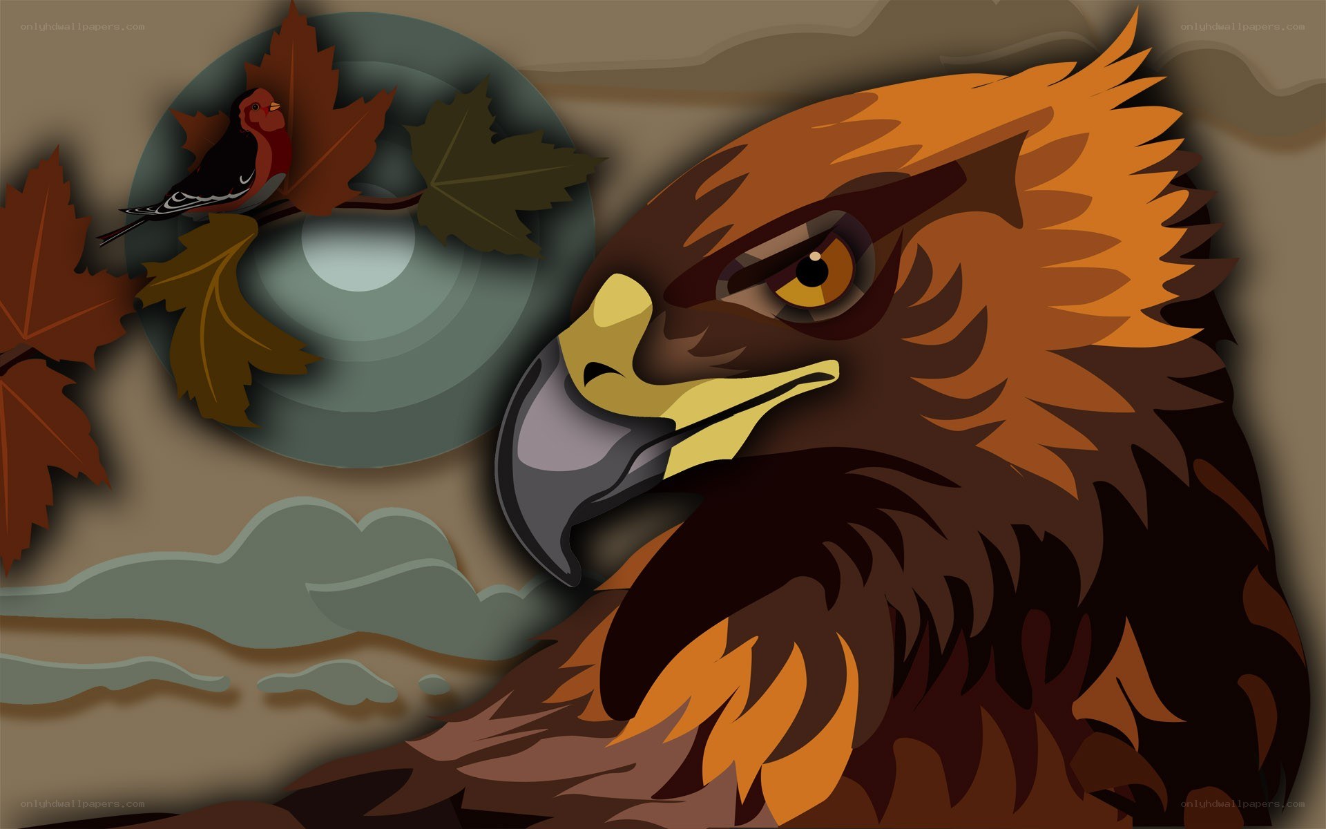 Eagle and bird in autumn