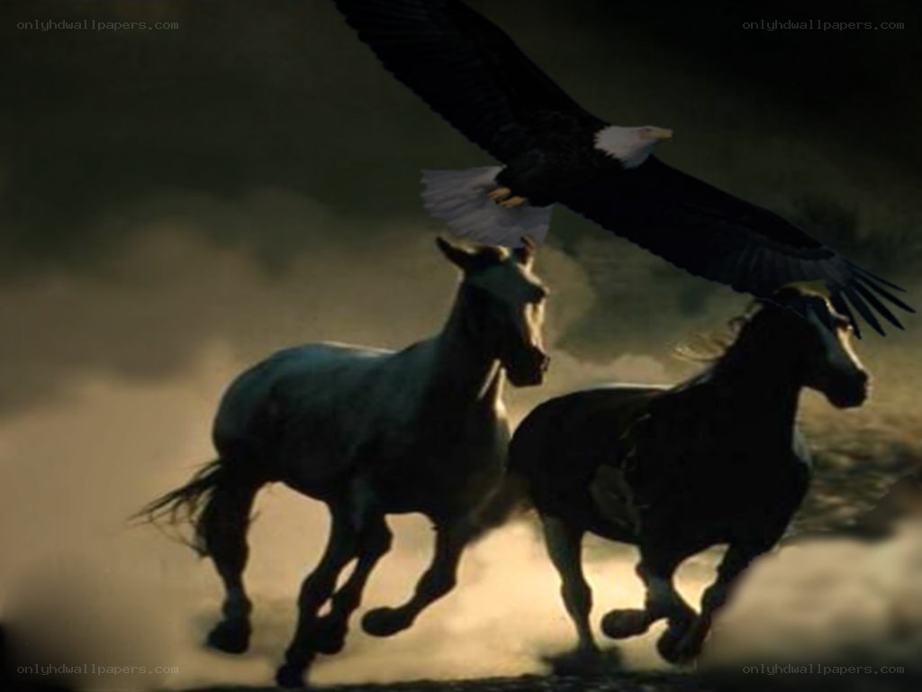 Eagle and running horses