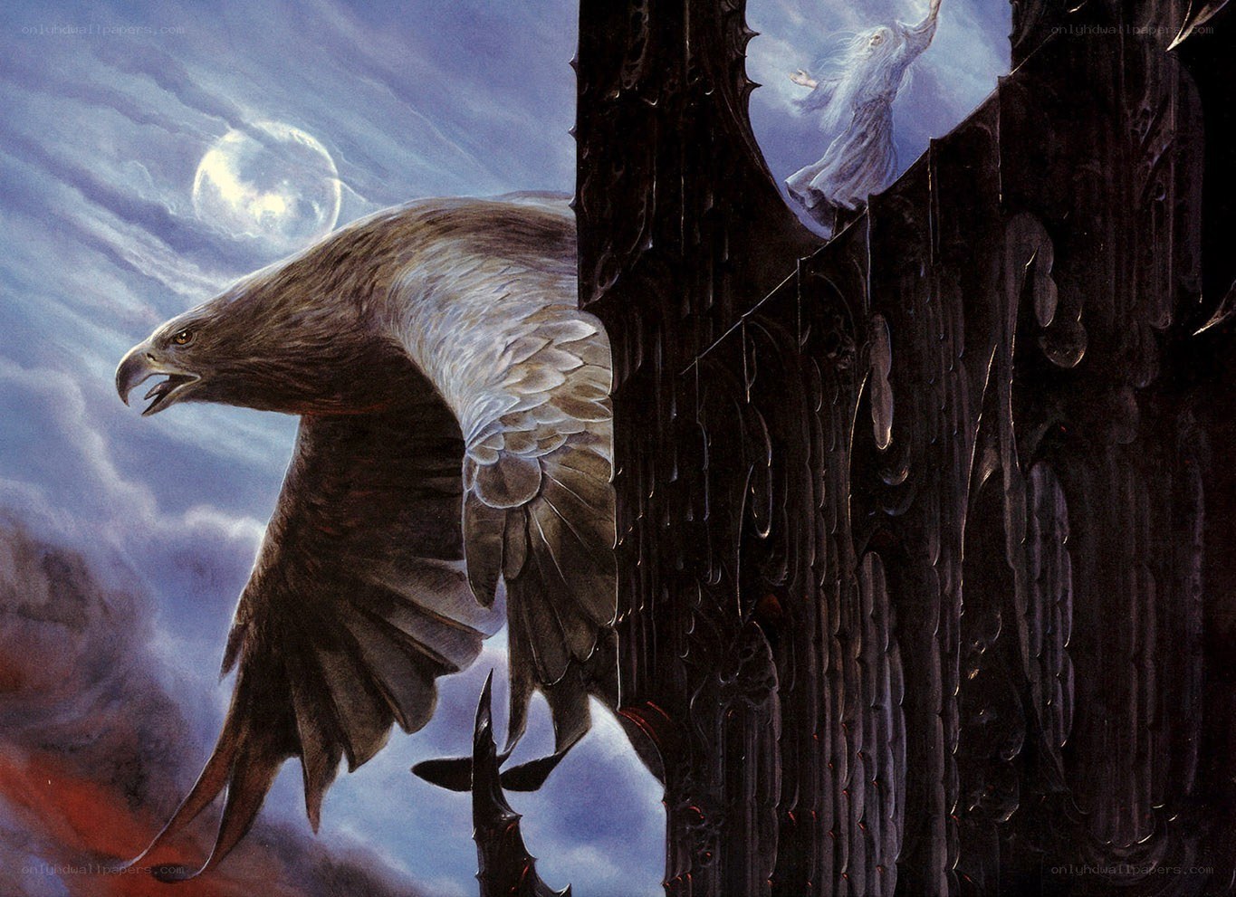 Eagle and wizard on a tower