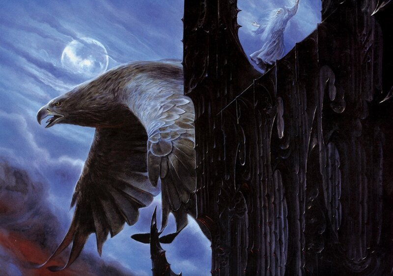 Eagle and wizard on a tower