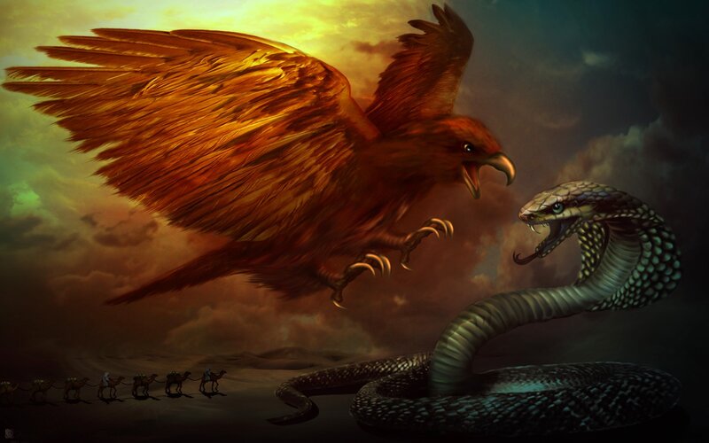 Eagle Attacking Cobra — Brown