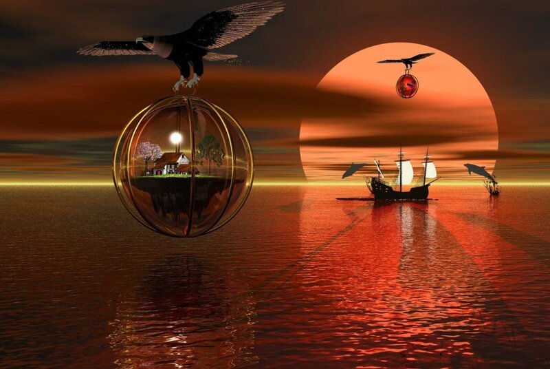 Eagle Carrying Island Sphere