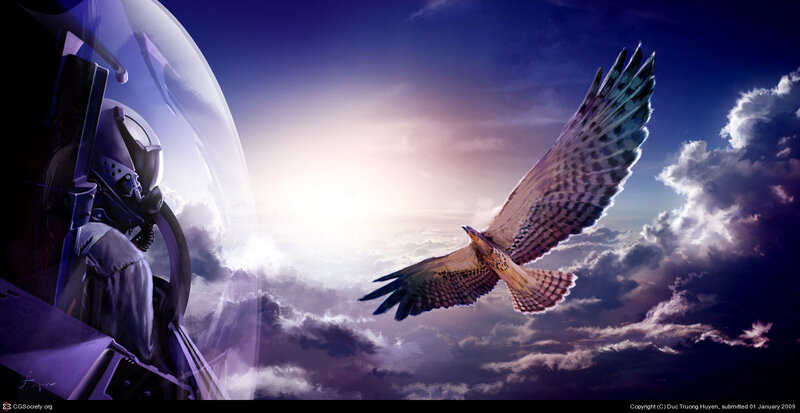Eagle Flying Beside Cockpit