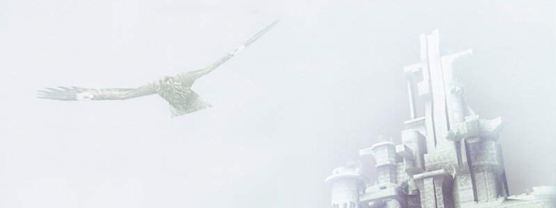 Eagle flying over a castle