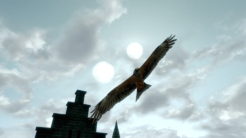 eagle flying over castle
