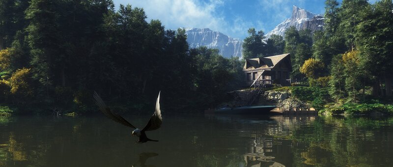 Eagle Flying over Lake — Green