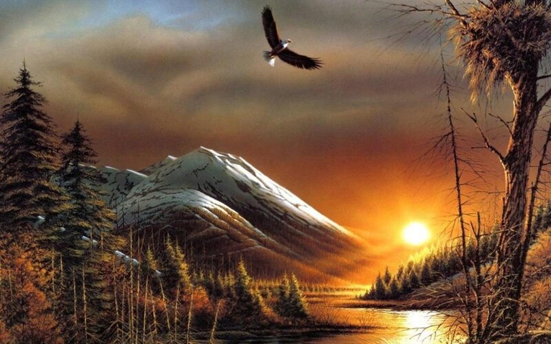 Eagle Flying over Mountain — Orange