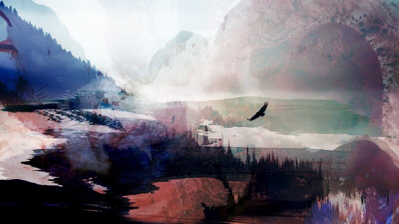 Eagle Flying over Mountains — Blue, Serene, Digital Art