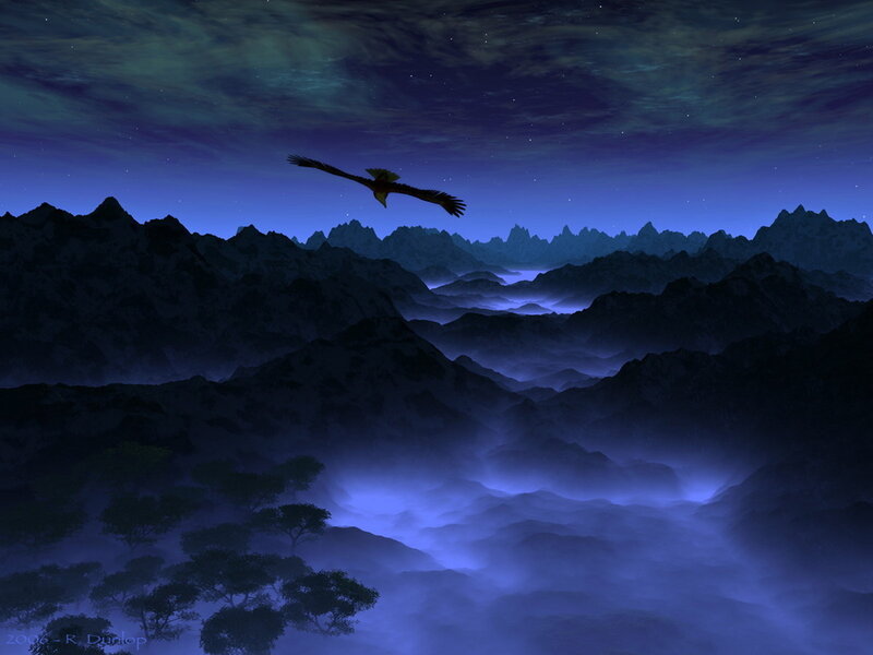 Eagle Flying over Mountains — Blue