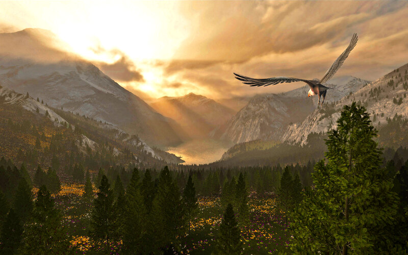 Eagle Flying over Mountains — Green