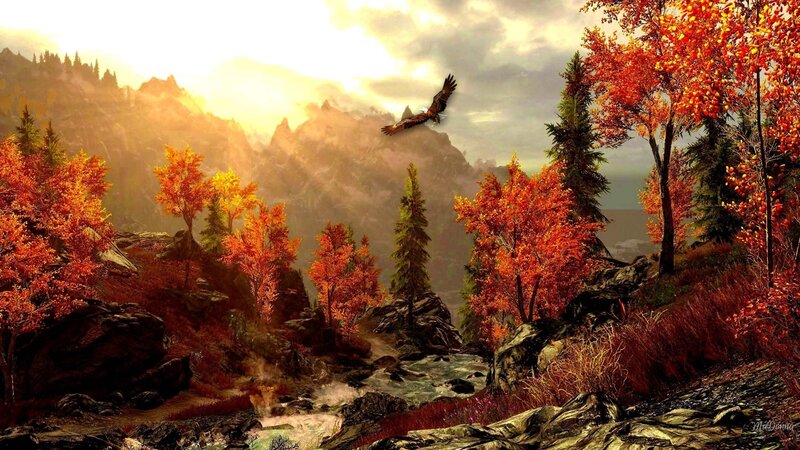 Eagle Flying over Mountains — Orange