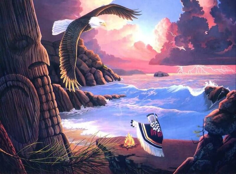 Eagle Flying over Ocean