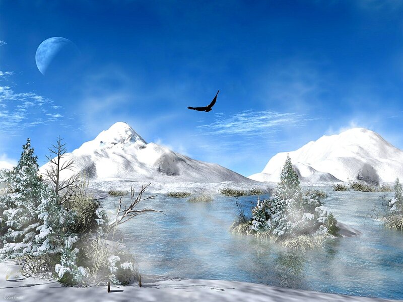 Eagle Flying over River — Blue