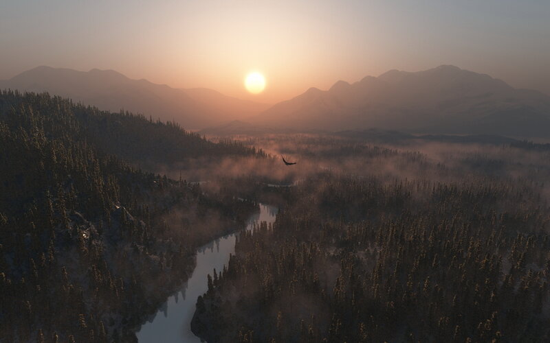 Eagle Flying over River