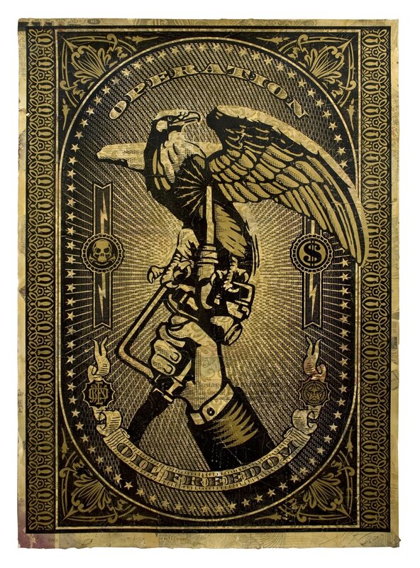 Eagle holding a gun
