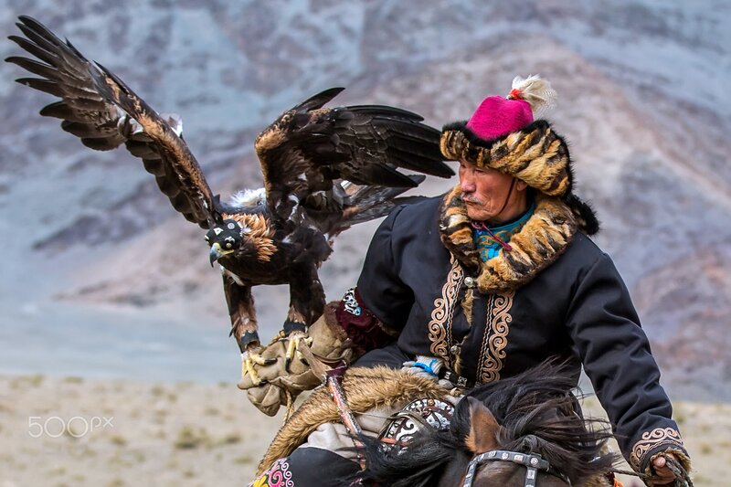 Eagle Hunter on Horse