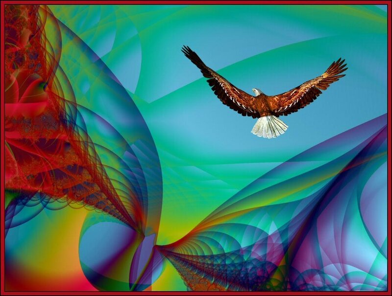 Eagle in colorful fractal sky