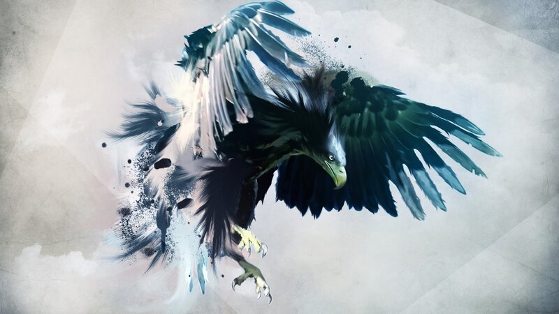 Eagle in Flight — Black, Dramatic, Digital Art, Wings