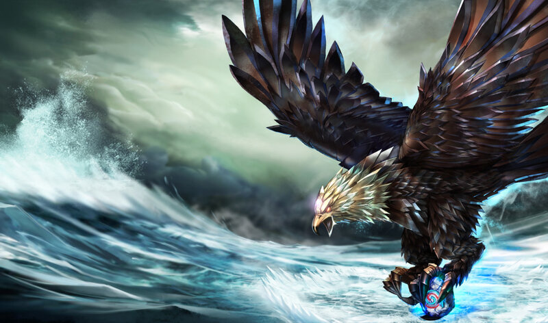 Eagle in stormy sea