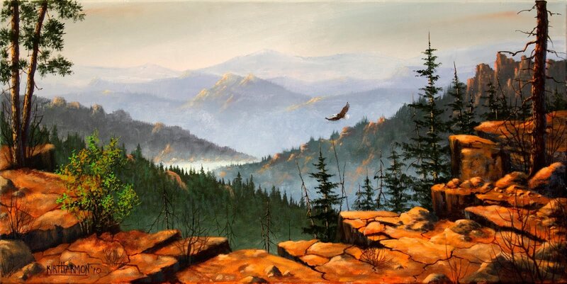 Eagle over mountain valley