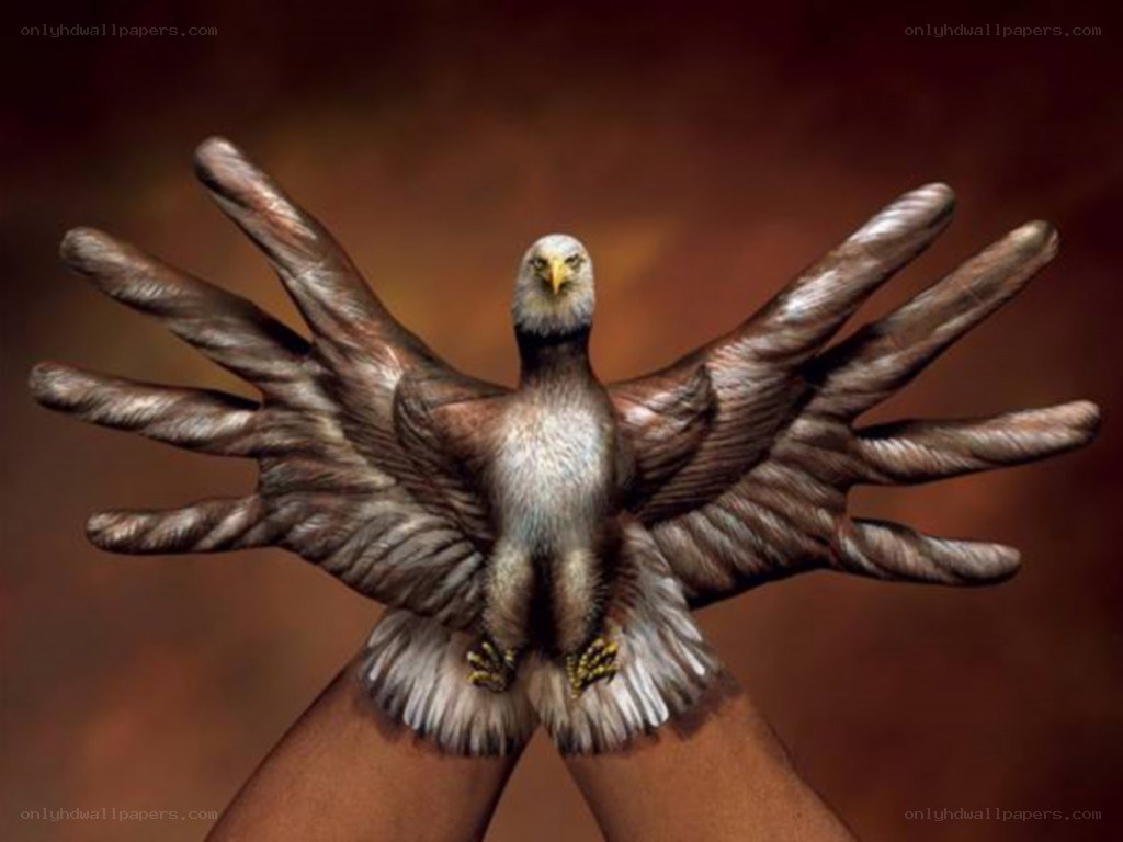 eagle painted on hands