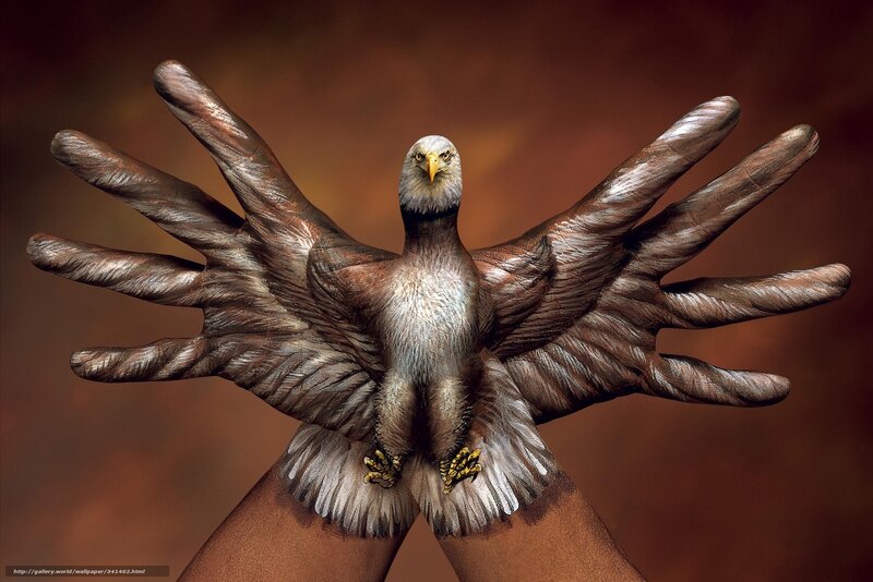 Eagle Painted on Hands — Brown, Dramatic