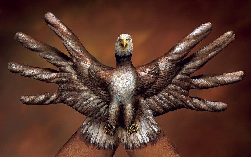 eagle painted on hands