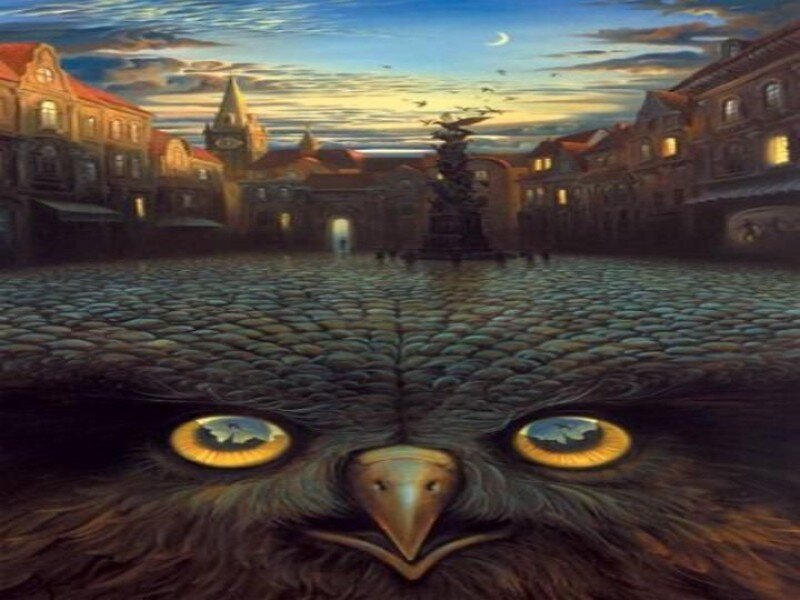 Eagle's eyes on a town square