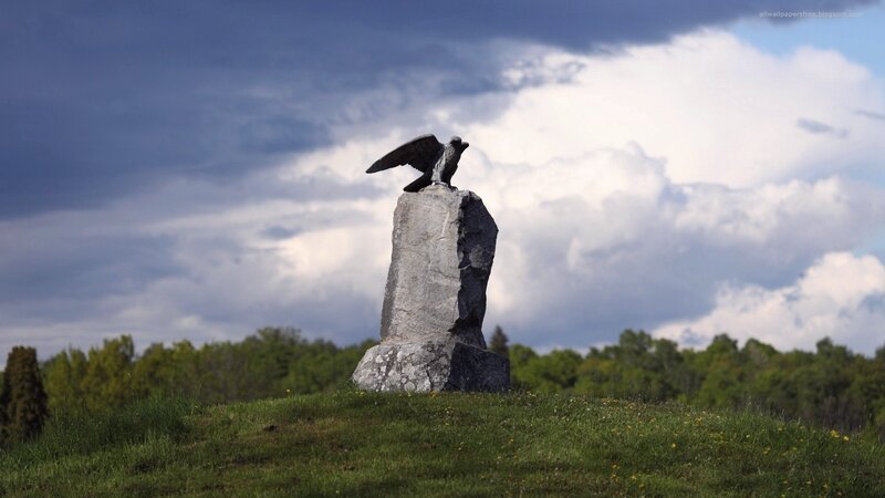 Eagle Statue on Stone — Green, Dramatic