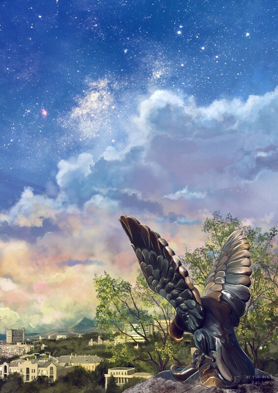 Eagle statue under starry sky