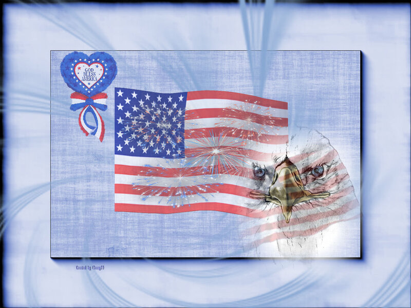 Eagle with American Flag — Blue, Patriotic, Night
