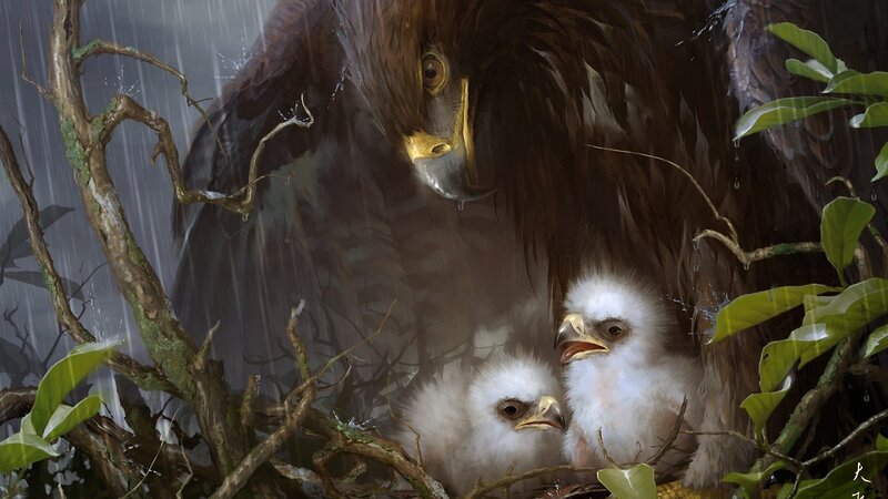 Eagle with Chicks — Brown