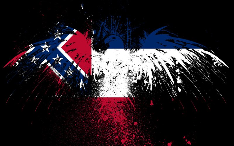 Eagle with Flag Wings — Black, Dramatic, Digital Art, Splatter, Red, White