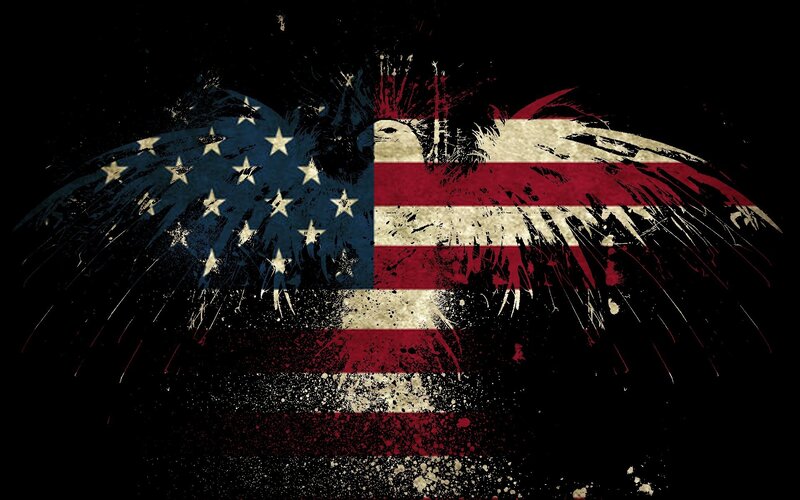 Eagle with Flag Wings — Black, Dramatic, Digital Art, Splatter