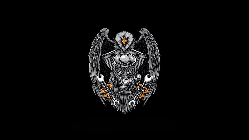 Eagle with Motorcycle Engine