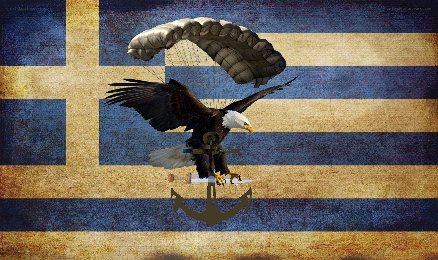 Eagle with parachute over Greek flag