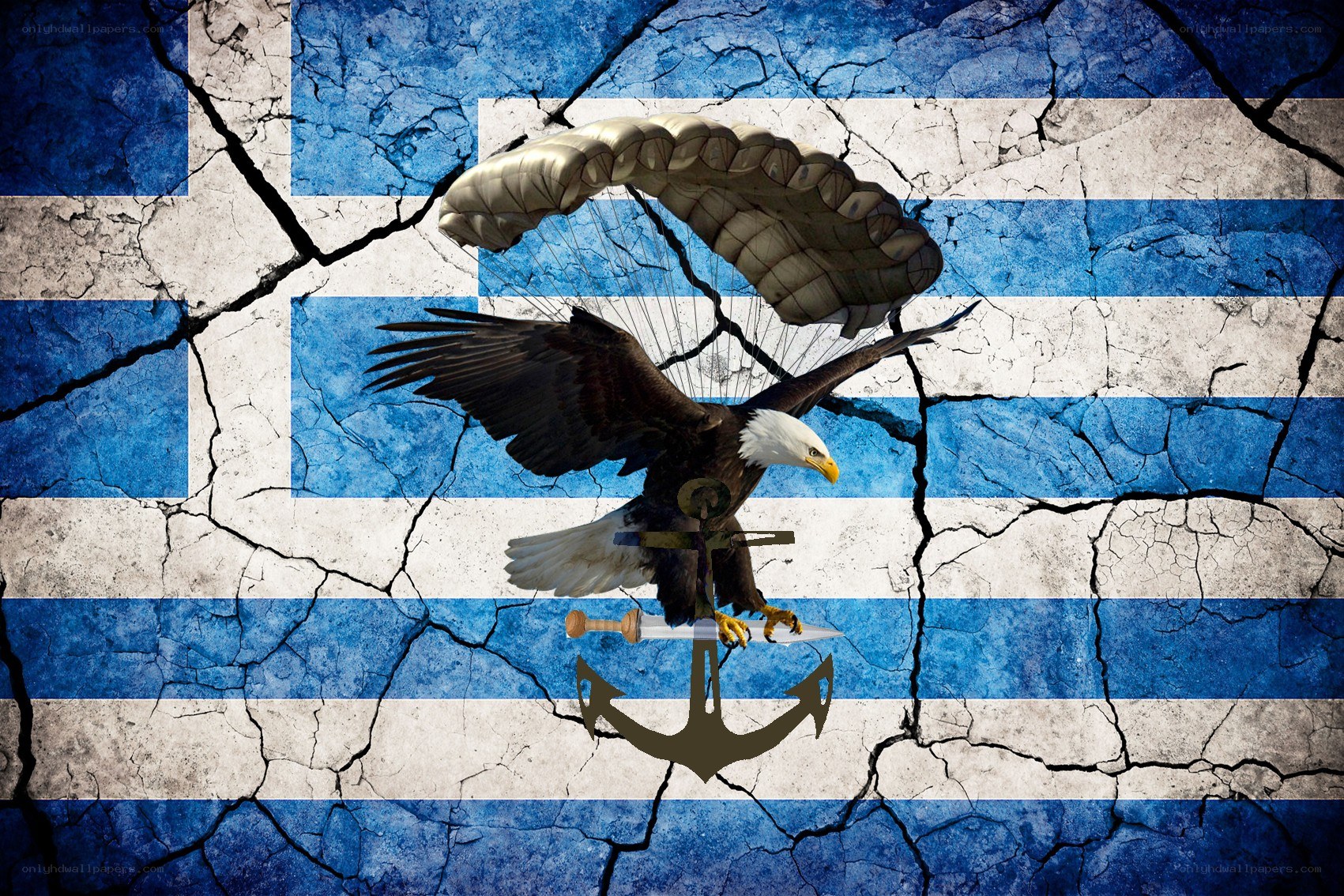 Eagle with parachute over Greek flag