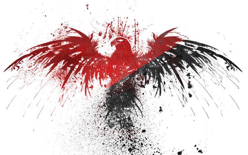Eagle with Spread Wings — Red, Dramatic, Digital Art, Splatter